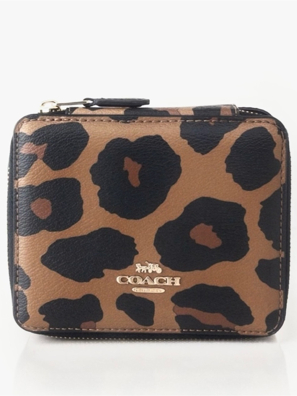 Coach Leopard Print Zip Around Jewelry Travel Case NWOT